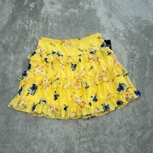 Lauren Ralph Lauren Yellow Floral Ruffle Skirt Size 6 Polyester NWT 2971